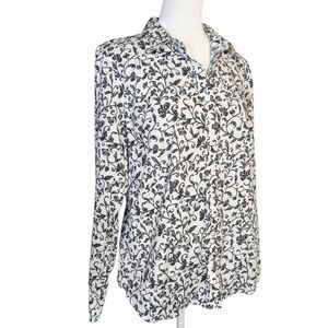 Talbots Black & white scroll floral button down cotton dress shirt womens 10
